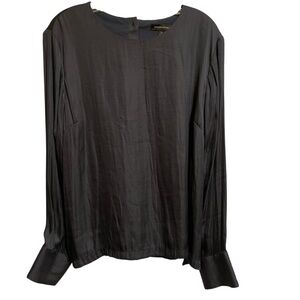 Banana Republic Midnight Blue LS Crew Neck Back Button Blouse Flowy Sleeves XL